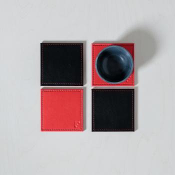 Untersetzer rot/schwarz, Kunstleder, 4er Set