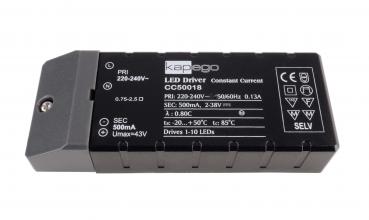 Deko-Light Netzgerät, BASIC, CC, CC50018/18W, stromkonstant, 220-240V AC/50-60Hz, 2-38V DC, 500 mA,