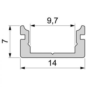 U-Profil flach AU-01-08 für 8 - 9,3 mm LED Stripes, Silber, gebürstet, 2000 mm
