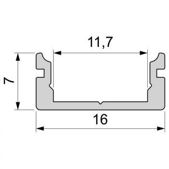 U-Profil flach AU-01-10 für 10 - 11,3 mm LED Stripes, Silber-matt, eloxiert, 2000 mm