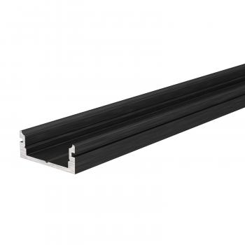 U-Profil flach AU-01-12 für 12 - 13,3 mm LED Stripes, Schwarz-matt, eloxiert, 2000 mm