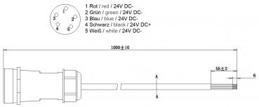 Kabelsystem, Weipu HQ 12/24/48V Einspeisekabel 5-polig, Länge: 1000 mm
