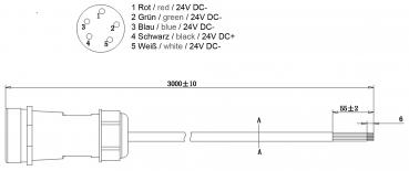 Kabelsystem, Weipu HQ 12/24/48V Einspeisekabel 5-polig, Länge: 3000 mm