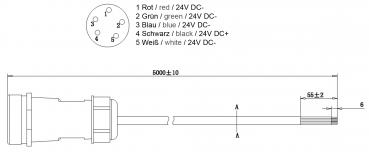 Kabelsystem, Weipu HQ 12/24/48V Einspeisekabel 5-polig, Länge: 5000 mm