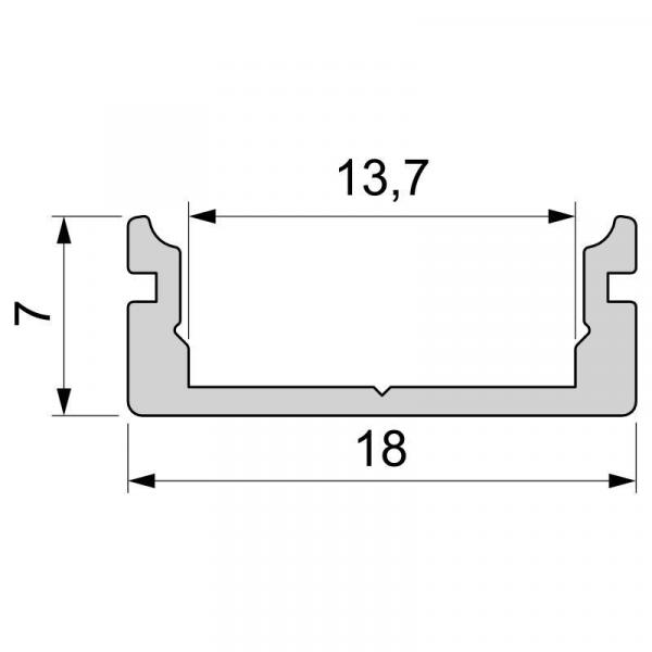 U-Profil flach AU-01-12 für 12 - 13,3 mm LED Stripes, Silber-matt, eloxiert, 2000 mm