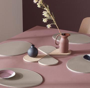 Preview: DUO - Platzset oval, taupe/weiß