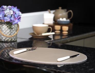 Preview: DUO - Platzset oval, taupe/weiß