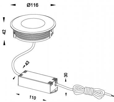 Bodeneinbauleuchte, Flat III WW, spannungskonstant, symmetrisch, 220-240V AC/50-60Hz, Leistung / Lei