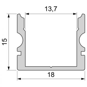 U-Profil hoch AU-02-12 für 12 - 13,3 mm LED Stripes, Silber-matt, eloxiert, 2000 mm