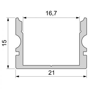 U-Profil hoch AU-02-15 für 15 - 16,3 mm LED Stripes, Silber-matt, eloxiert, 2000 mm