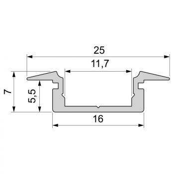 T-Profil flach ET-01-10 für 10 - 11,3 mm LED Stripes, Silber-matt, eloxiert, 2000 mm