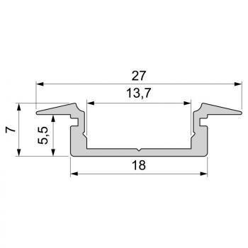 T-Profil flach ET-01-12 für 12 - 13,3 mm LED Stripes, Silber-matt, eloxiert, 1000 mm