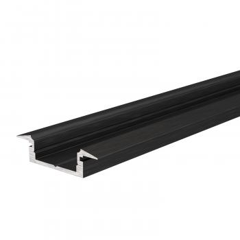 T-Profil flach ET-01-12 für 12 - 13,3 mm LED Stripes, Schwarz-matt, eloxiert, 2000 mm