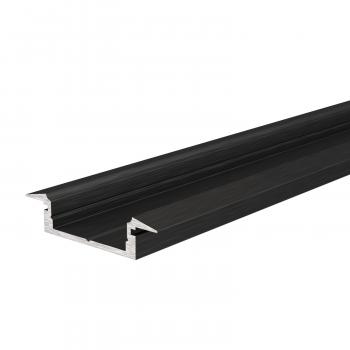 T-Profil flach ET-01-15 für 15 - 16,3 mm LED Stripes, Schwarz-matt, eloxiert, 2000 mm