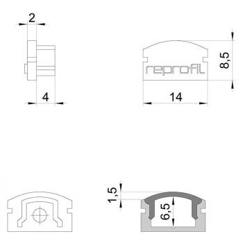 Zubehör, Endkappe F-AU-01-08 Set 2 Stk, Länge: 14 mm, Breite: 6 mm, Höhe: 8,5 mm