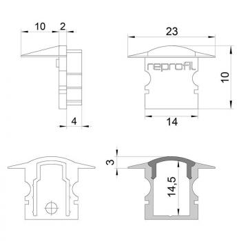 Zubehör, Endkappe F-ET-02-08 Set 2 Stk, Länge: 23 mm, Breite: 16 mm, Höhe: 10 mm