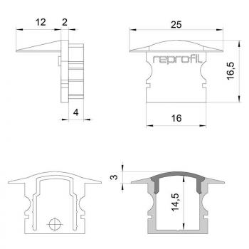 Zubehör, Endkappe F-ET-02-10 Set 2 Stk, Länge: 25 mm, Breite: 16 mm, Höhe: 16,5 mm