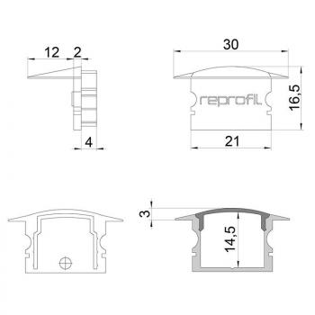 Zubehör, Endkappe F-ET-02-15 Set 2 Stk, Länge: 30 mm, Breite: 16 mm, Höhe: 16,5 mm