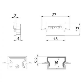 Zubehör, Endkappe H-ET-01-12 Set 2 Stk, Länge: 27 mm, Breite: 6 mm, Höhe: 12 mm