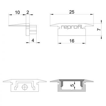 Zubehör, Endkappe P-ET-01-10 Set 2 Stk, Länge: 25 mm, Breite: 16 mm, Höhe: 7 mm