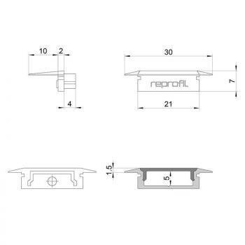 Zubehör, Endkappe P-ET-01-15 Set 2 Stk, Länge: 30 mm, Breite: 16 mm, Höhe: 7 mm