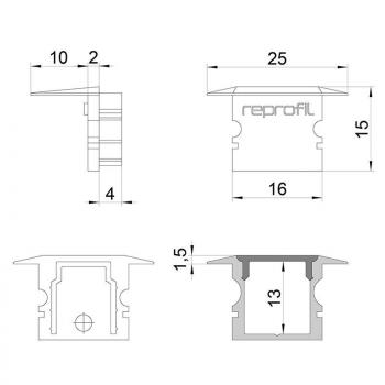 Zubehör, Endkappe P-ET-02-10 Set 2 Stk, Länge: 25 mm, Breite: 16 mm, Höhe: 15 mm