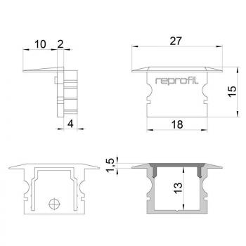 Zubehör, Endkappe P-ET-02-12 Set 2 Stk, Länge: 27 mm, Breite: 16 mm, Höhe: 15 mm