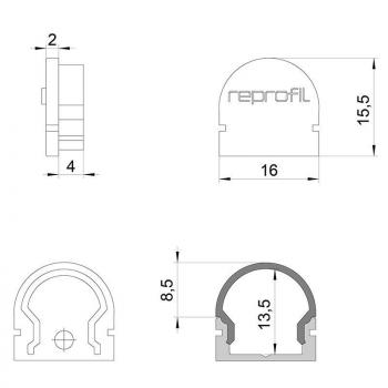 Zubehör, Endkappe R-AU-01-10 Set 2 Stk, Länge: 16 mm, Breite: 6 mm, Höhe: 15,5 mm