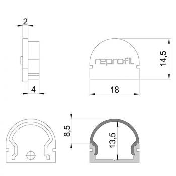 Zubehör, Endkappe R-AU-01-12 Set 2 Stk, Länge: 18 mm, Breite: 6 mm, Höhe: 14,5 mm