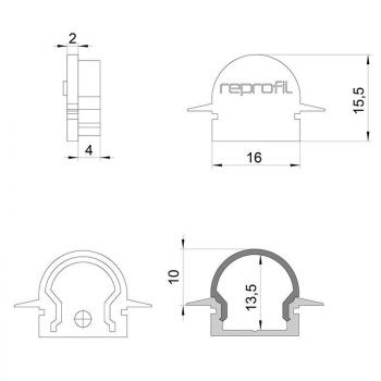 Zubehör, Endkappe R-ET-01-10 Set 2 Stk, Länge: 25 mm, Breite: 6 mm, Höhe: 15,5 mm