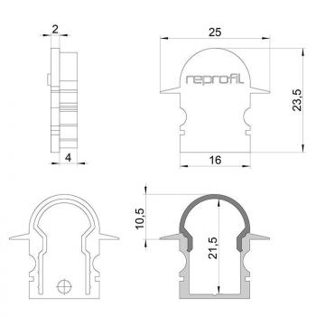 Zubehör, Endkappe R-ET-02-10 Set 2 Stk, Länge: 25 mm, Breite: 6 mm, Höhe: 23,5 mm