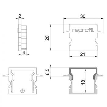 Zubehör, Endkappe H-ET-02-15 Set 2 Stk, Länge: 30 mm, Breite: 6 mm, Höhe: 20 mm