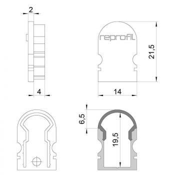 Zubehör, Endkappe R-AU-02-08 Set 2 Stk, Länge: 14 mm, Breite: 6 mm, Höhe: 21,5 mm