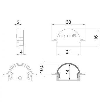 Zubehör, Endkappe R-ET-01-15 Set 2 Stk, Länge: 30 mm, Breite: 6 mm, Höhe: 16 mm