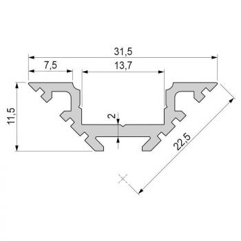 Eck-Profil AV-04-12 für 12 - 13,3 mm LED Stripes, Silber-matt, eloxiert, 1000 mm