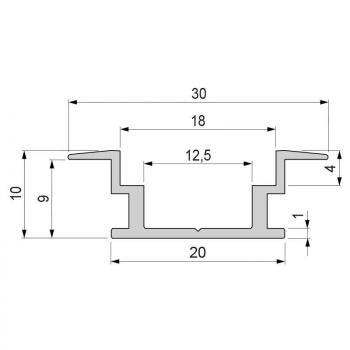 IP-Profil, T-flach ET-05-12 für 12 - 13,3 mm LED Stripes, Silber-matt, eloxiert, 1250 mm