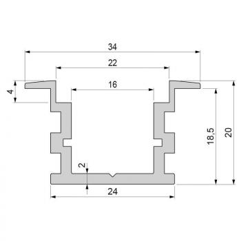 IP-Profil, T-hoch ET-05-15 für 15 - 16,3 mm LED Stripes, Silber-matt, eloxiert, 2000 mm