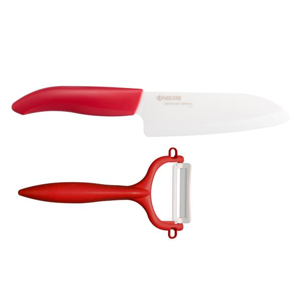 GEN RED Cut & Peel Set - Santokumesser mit Schäler, rot