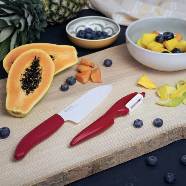 Sparschäler rot, doppelseitiger Schliff, Klinge: 4 cm