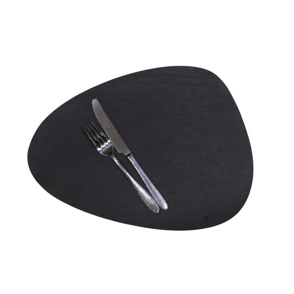 Platzset recyceltes Leder, kieselförmig, schwarz