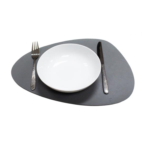 Platzset recyceltes Leder, kieselförmig, grau