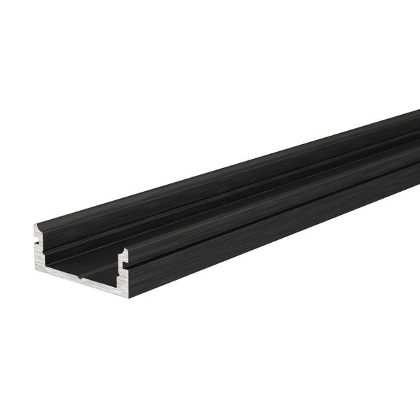 U-Profil flach AU-01-12 für 12 - 13,3 mm LED Stripes, Schwarz-matt, eloxiert, 2000 mm