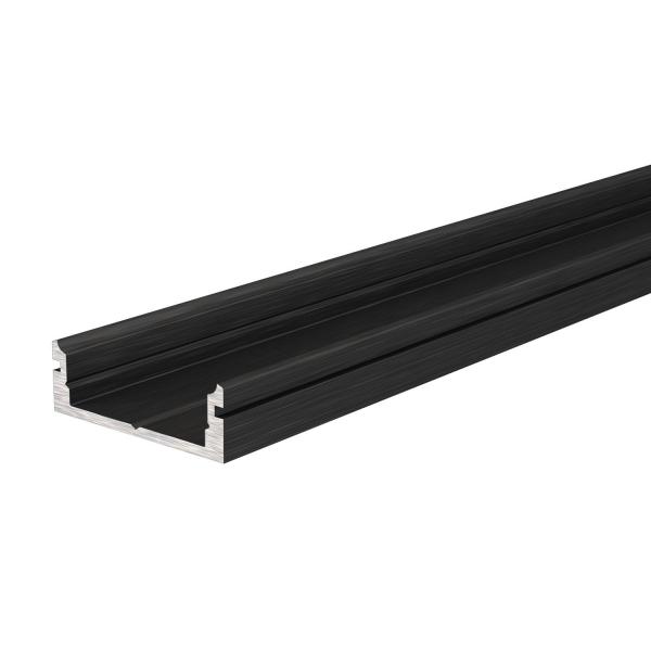 U-Profil flach AU-01-15 für 15 - 16,3 mm LED Stripes, Schwarz-matt, eloxiert, 2000 mm