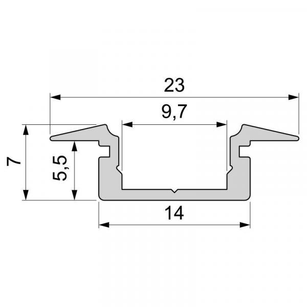 T-Profil flach ET-01-08 für 8 - 9,3 mm LED Stripes, Weiß-matt, 2000 mm