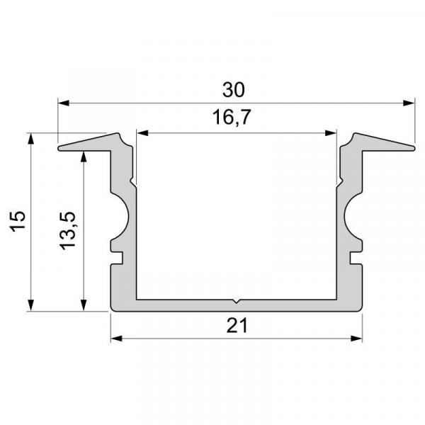 T-Profil hoch ET-02-15 für 15 - 16,3 mm LED Stripes, Silber-matt, eloxiert, 2000 mm