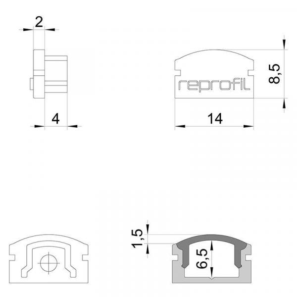 Zubehör, Endkappe F-AU-01-08 Set 2 Stk, Länge: 14 mm, Breite: 6 mm, Höhe: 8,5 mm