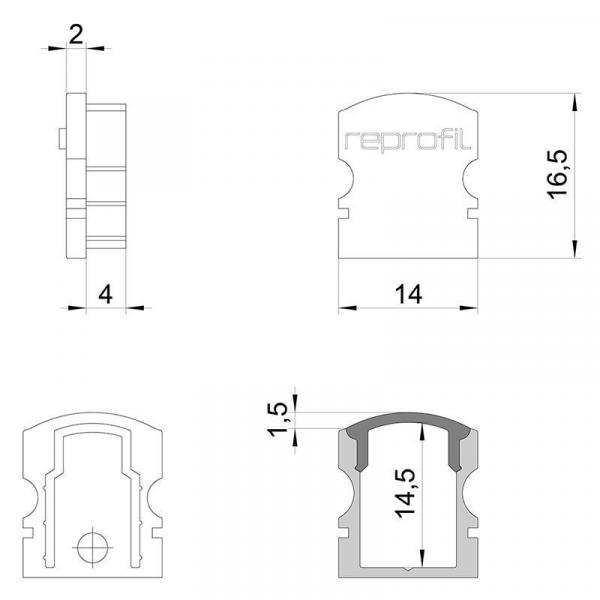 Zubehör, Endkappe F-AU-02-08 Set 2 Stk, Länge: 14 mm, Breite: 6 mm, Höhe: 16,5 mm