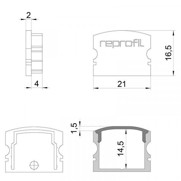 Zubehör, Endkappe F-AU-02-15 Set 2 Stk, Länge: 21 mm, Breite: 6 mm, Höhe: 16,5 mm