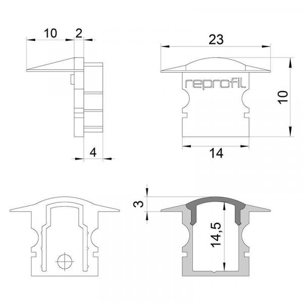 Zubehör, Endkappe F-ET-02-08 Set 2 Stk, Länge: 23 mm, Breite: 16 mm, Höhe: 10 mm