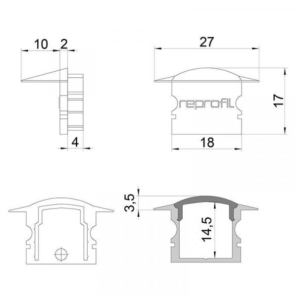 Zubehör, Endkappe F-ET-02-12 Set 2 Stk, Länge: 27 mm, Breite: 16 mm, Höhe: 17 mm